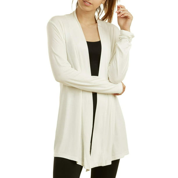 Women's Long Sleeve Open-Front Longline Tunic Soft Draped Rayon Cardigan Sweater 